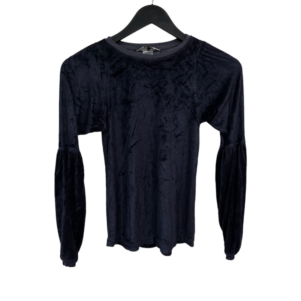 Hard Tail Top Women Sz XS Black Velour Velvet Long Sleeve Balloon Sleeve